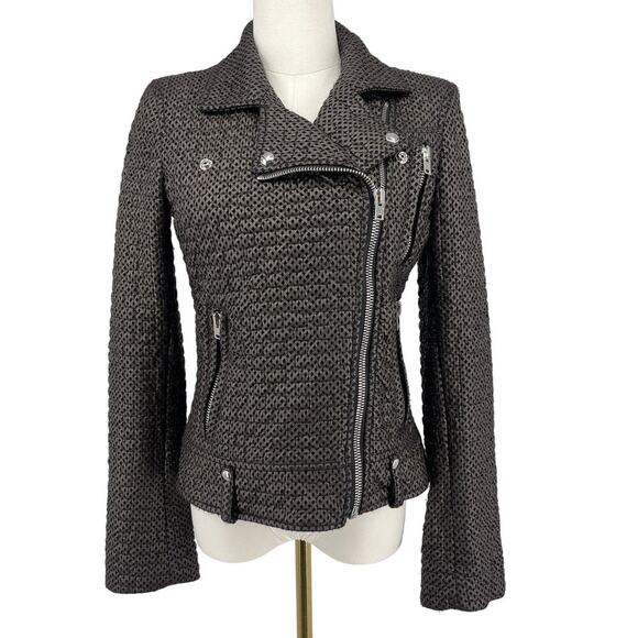 IRO Camy Moto Jacket Perforated Metallic Brown & Black Size EU 38 - Picture 1 of 16